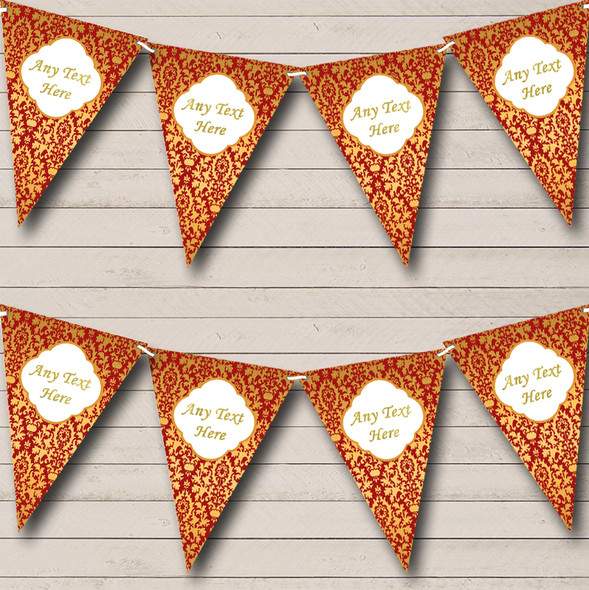 Red And Gold Vintage Regal Damask Personalized Wedding Bunting Flag Banner