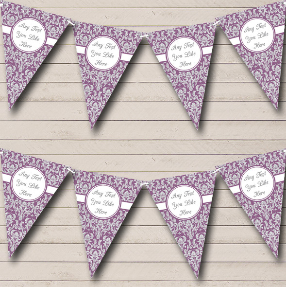 Lavender Purple And Silver Damask Personalized Wedding Bunting Flag Banner