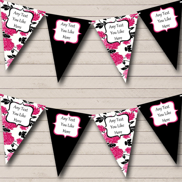Hot Pink Black White Shabby Chic Personalized Wedding Venue or Reception Bunting Flag Banner