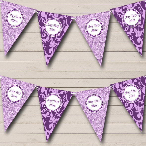 Cadbury Purple Vintage Damask And Floral Personalized Wedding Bunting Flag Banner