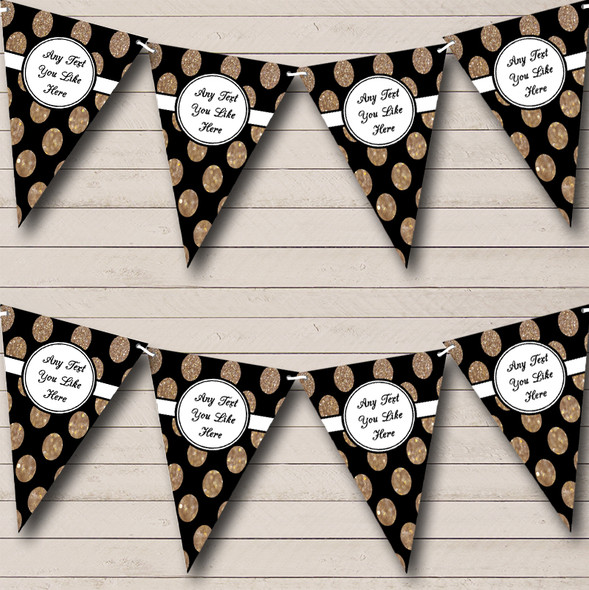 Black And Glitter Gold Spots Personalized Wedding Venue or Reception Bunting Flag Banner