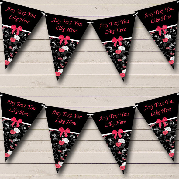 Black & Pink Shabby Chic Vintage Personalized Wedding Venue or Reception Bunting Flag Banner