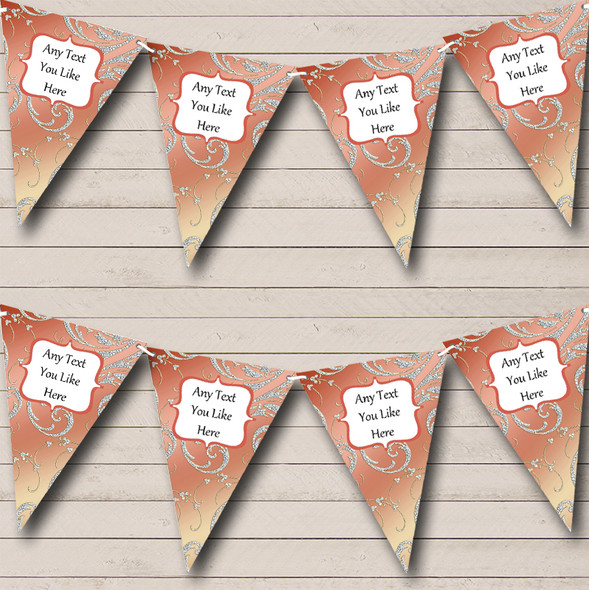 Beautiful Coral Pink And Diamond Look Personalized Wedding Bunting Flag Banner