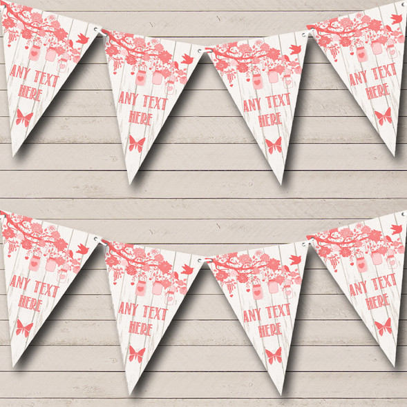 Shabby Chic Vintage Wood Coral Personalized Christening Bunting Flag Banner