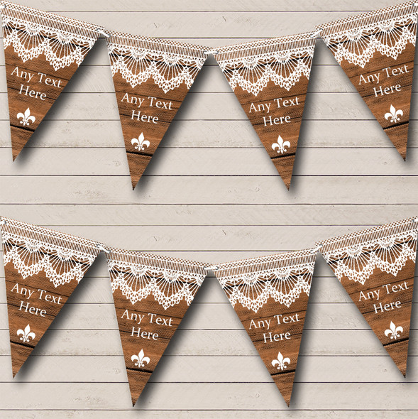 Rustic Wood & Lace Personalized Christening Bunting Flag Banner