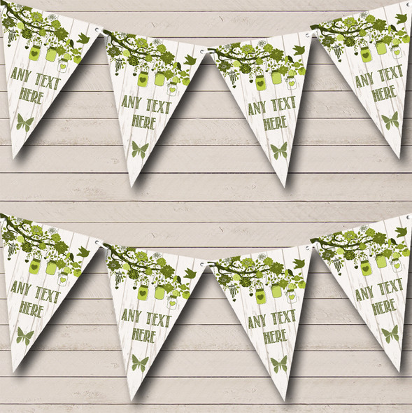 Shabby Chic Vintage Wood Olive Green Personalized Engagement Party Bunting Flag Banner