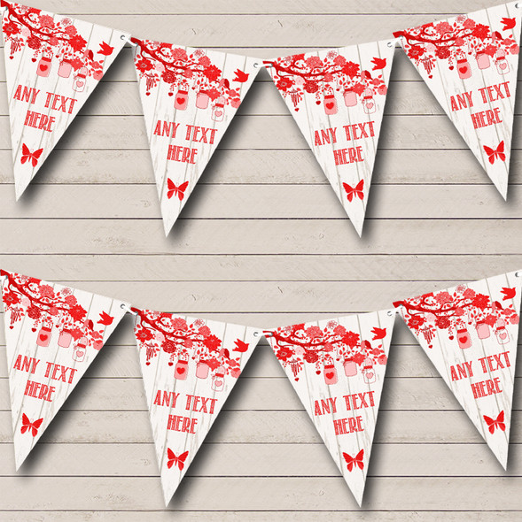 Shabby Chic Vintage Wood Red Personalized Tea Party Bunting Flag Banner