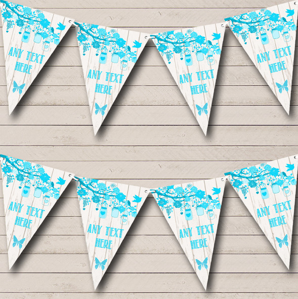 Shabby Chic Vintage Wood Aqua Blue Personalized Tea Party Bunting Flag Banner