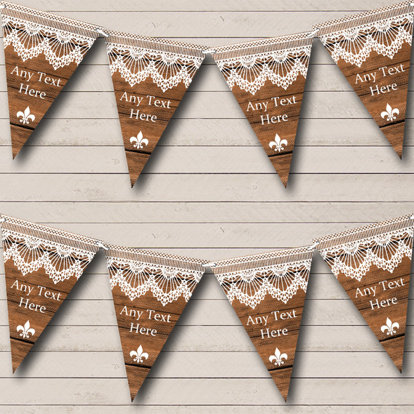 Rustic Wood & Lace Personalized Tea Party Bunting Flag Banner