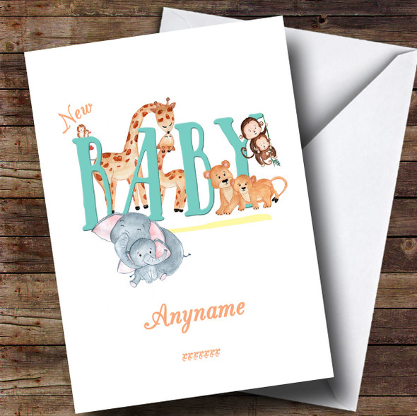 Personalized Baby Zoo Animal New Baby Card