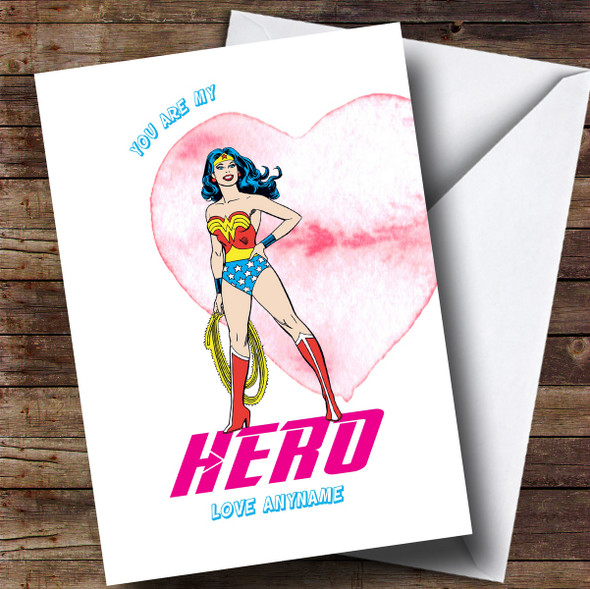 Personalized Wonder Woman Cartoon Hero Comic Mothers Day Card