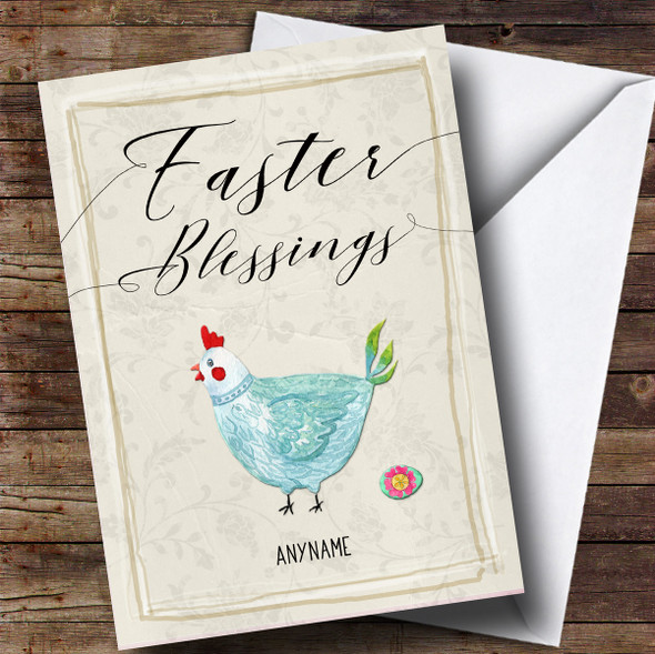 Personalized Blue Chicken Easter Card