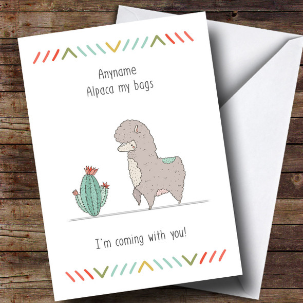 Personalized Funny Alpaca Bags Bon Voyage Travel Card