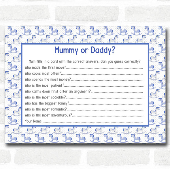 Boys Blue Rocking Horse Baby Shower Games Guess Who Game Cards