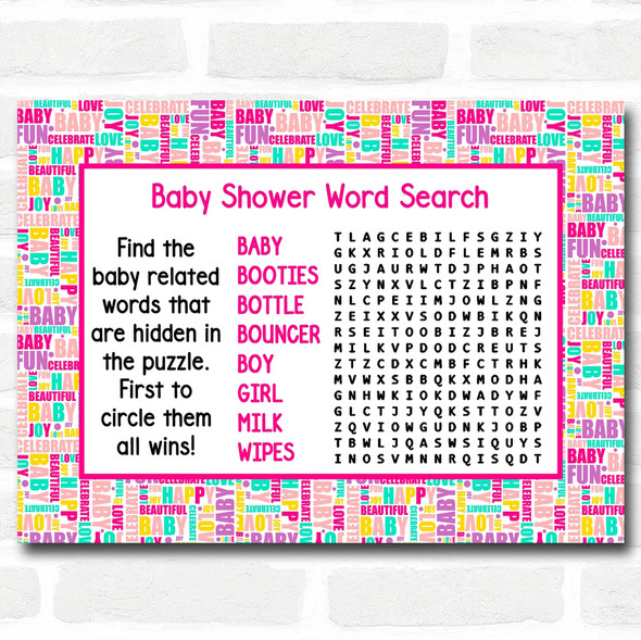 Fun Words Baby Shower Games Word Search Cards