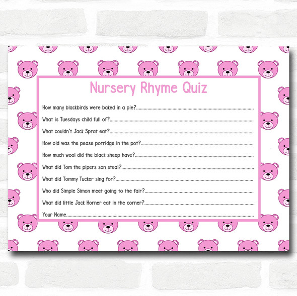 Girls Blue Teddys Baby Shower Games Nursery Rhyme Quiz Cards