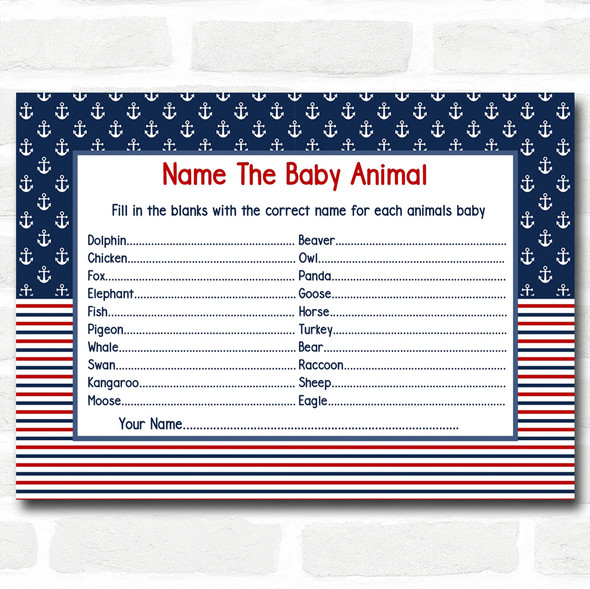 Nautical Baby Shower Games Baby Animal Cards