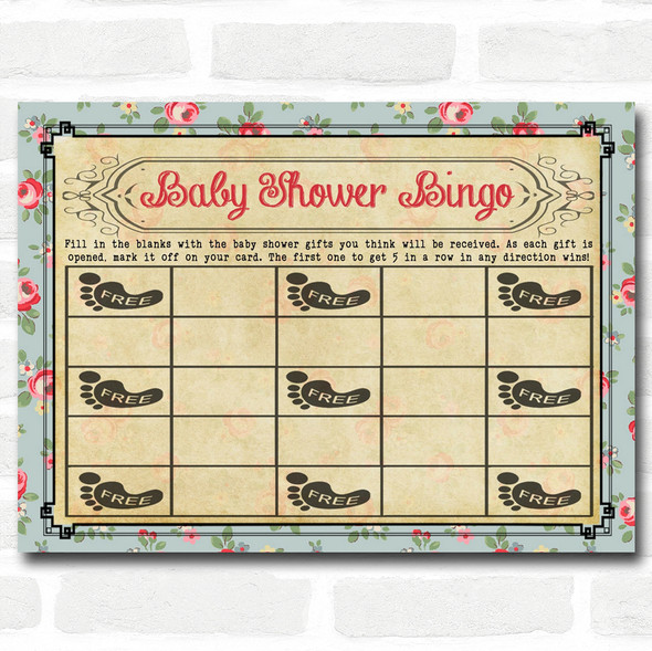 Shabby Chic Tea Party Baby Shower Games Bingo Cards