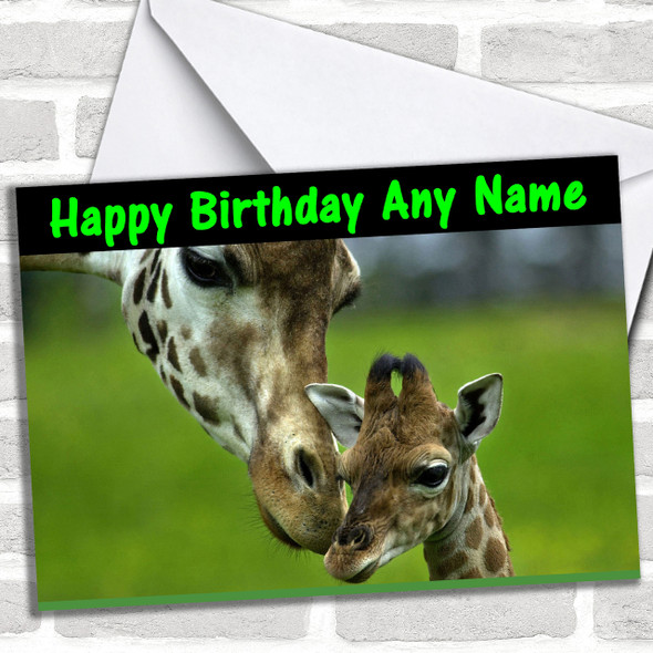 Giraffe & Baby Personalized Birthday Card