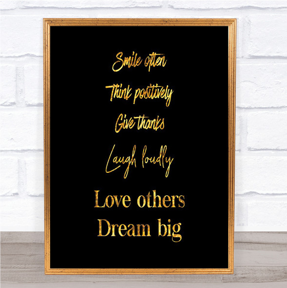Laugh Loudly Quote Print Black & Gold Wall Art Picture