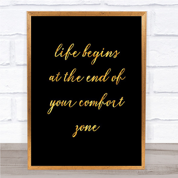 Life Begins Quote Print Black & Gold Wall Art Picture