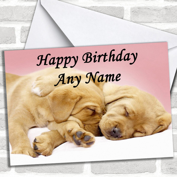 Sleeping Little Puppies Personalized Birthday Card