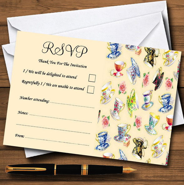 Vintage Tea Cream Blue Personalized RSVP Cards