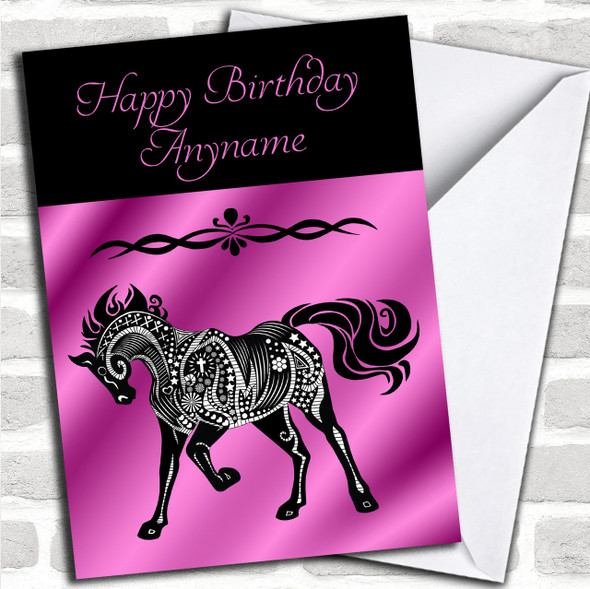 Stunning Pink Tribal Horse Personalized Birthday Card