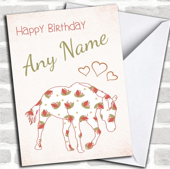 Patterned Horse N Hearts Personalized Birthday Card