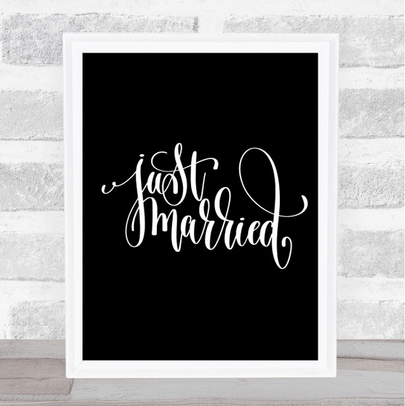 Just Married Swirl Quote Print Black & White