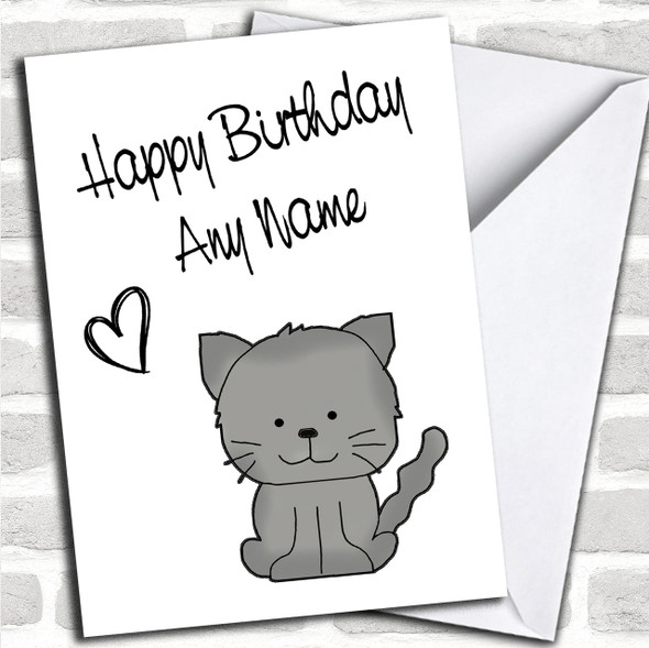Cute Grey Stick Cat Personalized Birthday Card