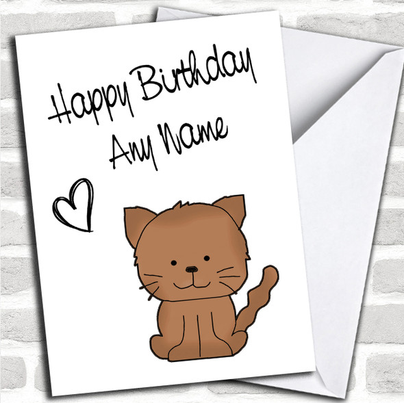 Cute Brown Stick Cat Personalized Birthday Card