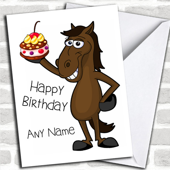 Cartoon Horse & Cake Personalized Birthday Card