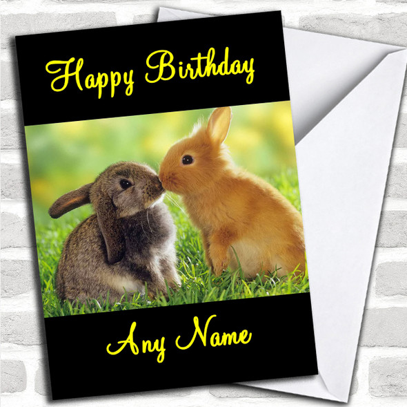 Kissing Bunny Rabbits Personalized Birthday Card