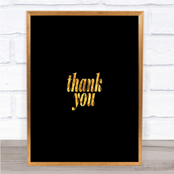 Small Thank You Quote Print Black & Gold Wall Art Picture