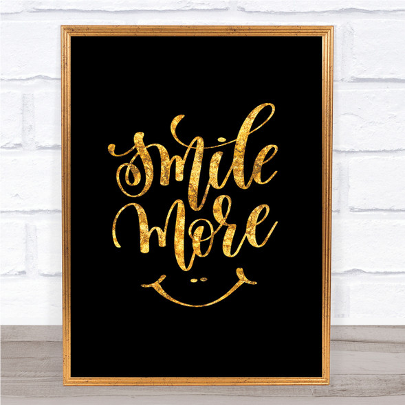 Smile More Quote Print Black & Gold Wall Art Picture