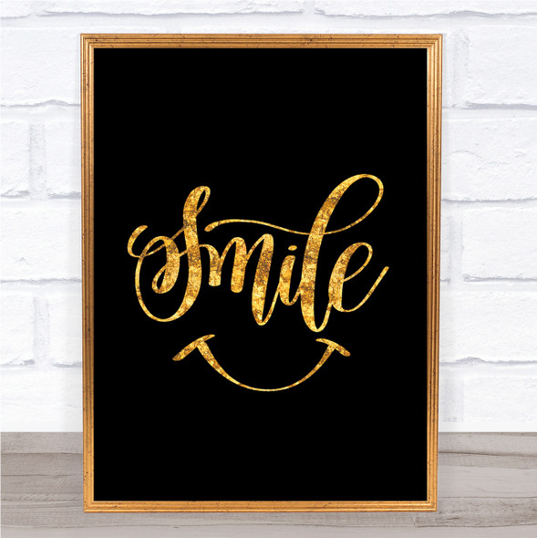 Smile Quote Print Black & Gold Wall Art Picture