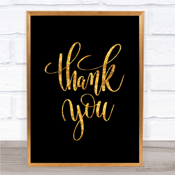 Thank You Swirl Quote Print Black & Gold Wall Art Picture