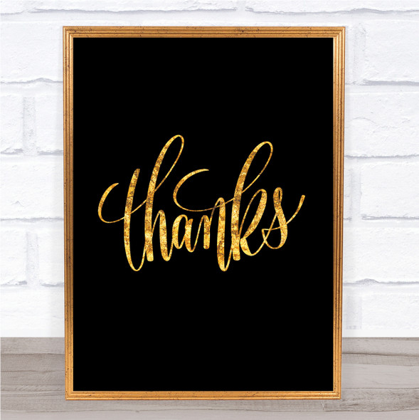 Thanks Quote Print Black & Gold Wall Art Picture