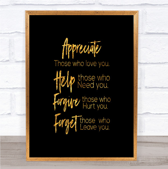 Those Who Love You Quote Print Black & Gold Wall Art Picture