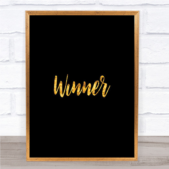 Winner Quote Print Black & Gold Wall Art Picture