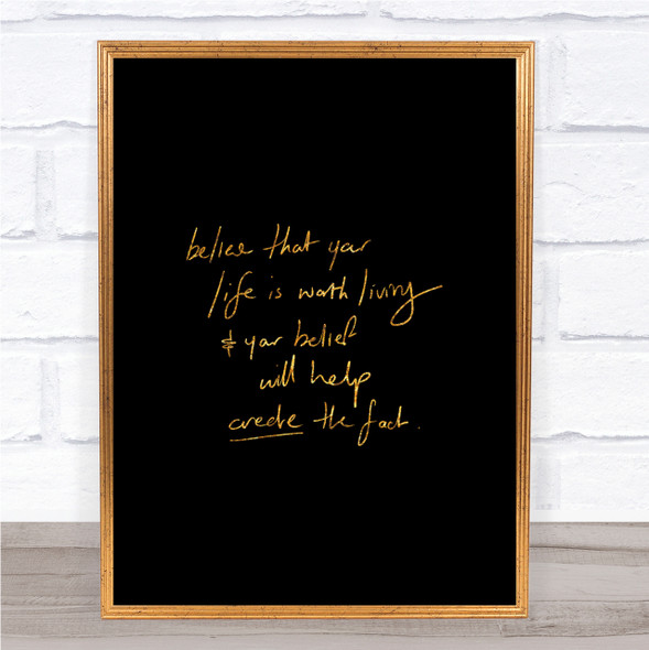 Worth Living Quote Print Black & Gold Wall Art Picture