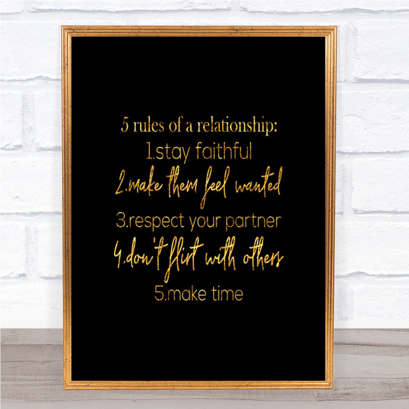 5 Rules Quote Print Black & Gold Wall Art Picture