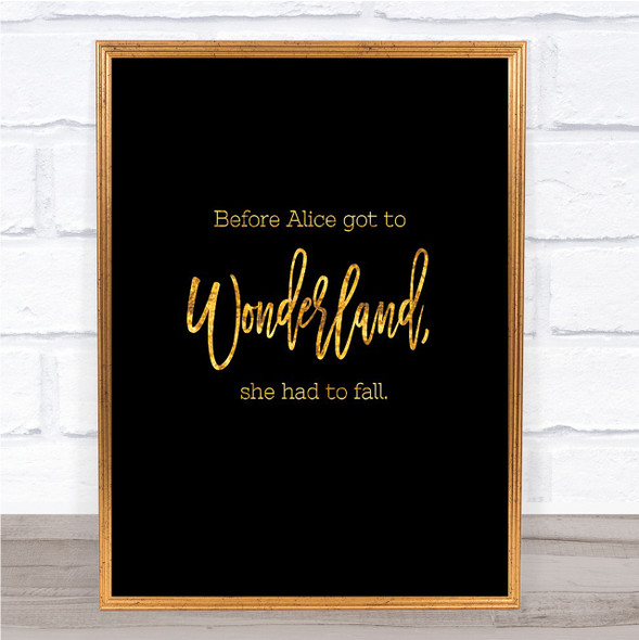 Alice Fail Quote Print Black & Gold Wall Art Picture
