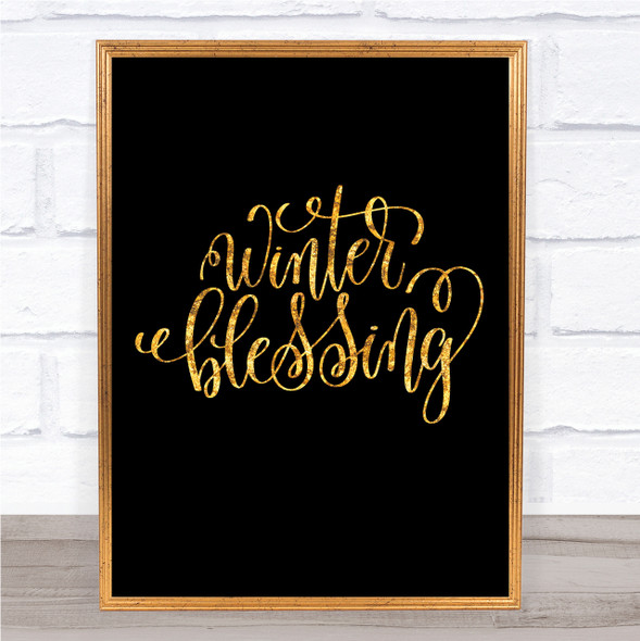 Christmas Winter Blessing Quote Print Black & Gold Wall Art Picture
