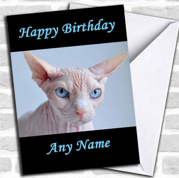 Blue Eyed Sphynx Cat Personalized Birthday Card