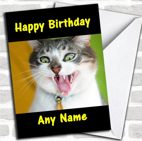 Crazy Funny Cat Personalized Birthday Card