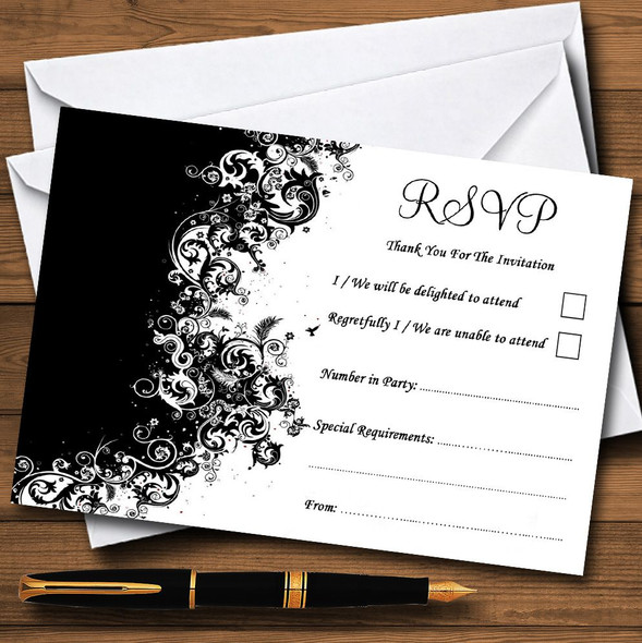 Black White Swirls Personalized RSVP Cards