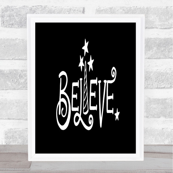Believe Unicorn Quote Print Black & White