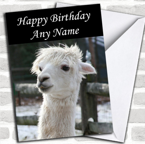 Cute White Alpaca Personalized Birthday Card